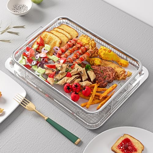 Black Extra Large Stainless Steel Air Fryer Basket and Tray Set R4579