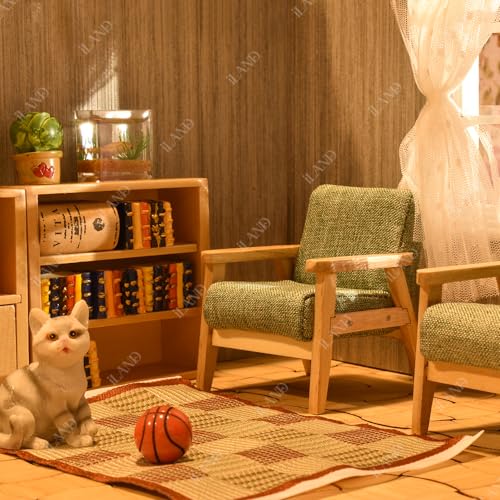 Grey Green Dollhouse Couch and Miniature Sofa Set with Mini Houndstooth Cushions I836048