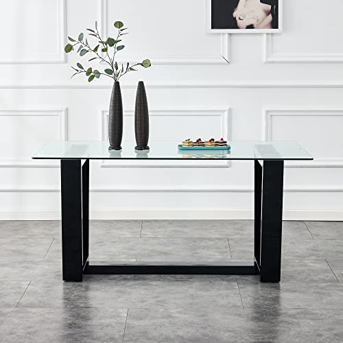 Glass Dining Table Set for 6 with Black Bracket Pedestal B507