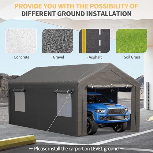 Grey 10x20 ft Heavy Duty Carport with Removable Sidewalls M567076