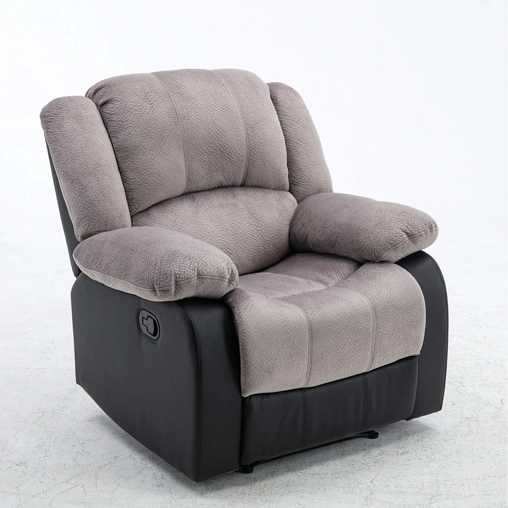 Manual Single Reclining Sofa, Gray PU Leather V40382