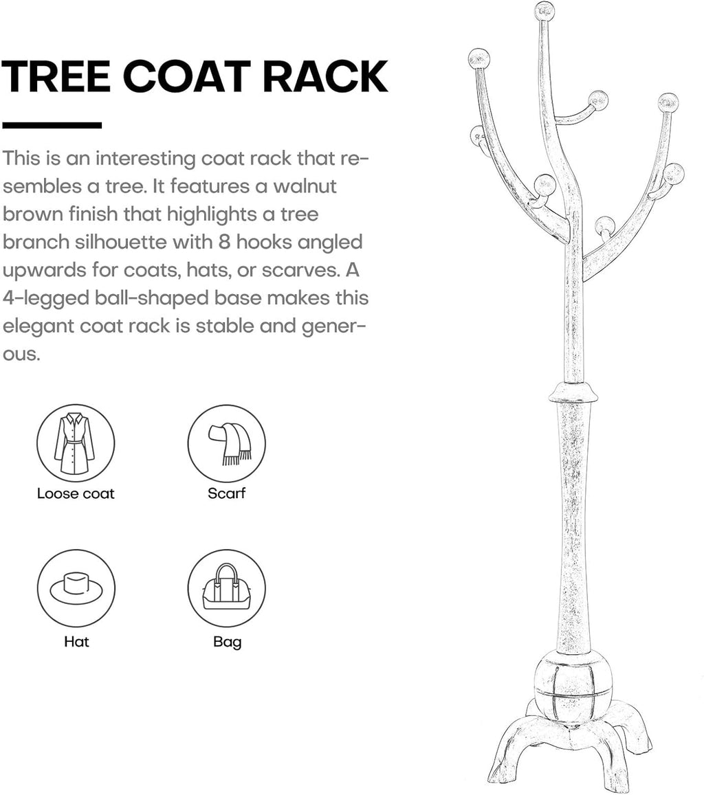 Black Freestanding Wood Coat Rack with 8 Hooks J579592