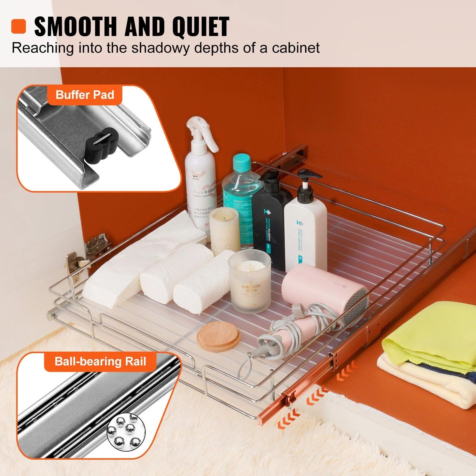 Chrome Steel Pull Out Cabinet Organizer with Sliding Shelves U13549
