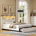 White Full Size Bed Frame with Bookshelf Headboard and Storage Drawers G348