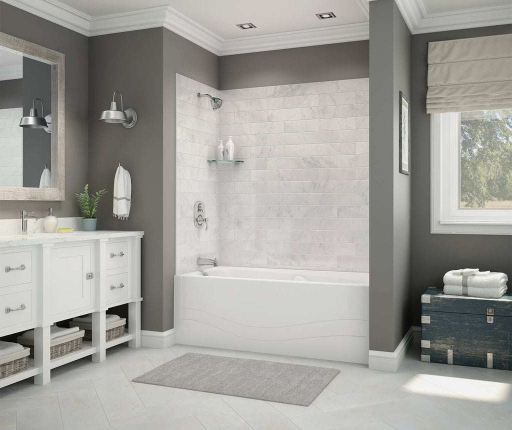 Marble Carrara Fiberglass/Plastic Composite Bathtub Wall Surround R293882