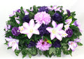 Purple Lilies Roses Mums Headstone Flower Saddle O57114