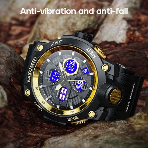 Gold Analog Digital Waterproof Wrist Watch E87053