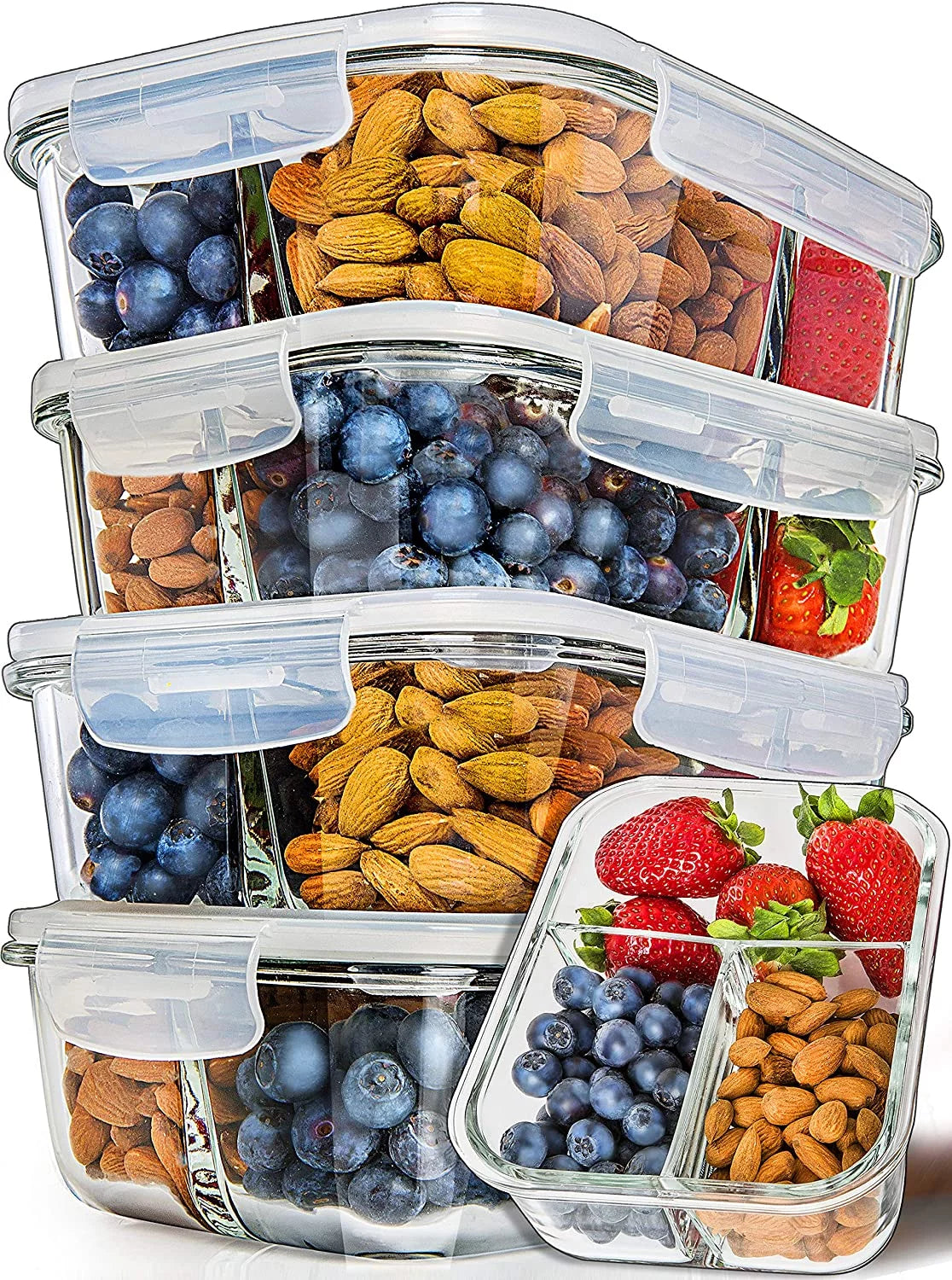 5 Packs 3 Compartments 34 Oz Glass Food Storage Containers B944409