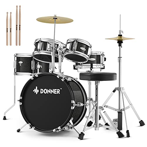 5-Piece 14 inch Full Size Junior Drum Kit Metallic Black T79229