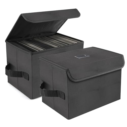 7-inch Vinyl Record Storage Box, Nylon Foldable Set of 2 with Lid and Handle T858