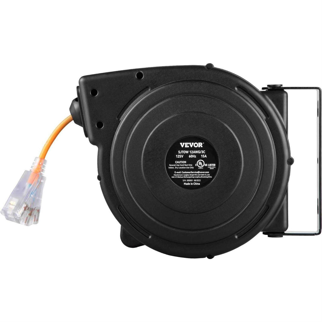 50 ft Heavy Duty 14AWG/3C SJTOW Retractable Extension Cord Reel with Lighted Triple Tap Outlet L688028