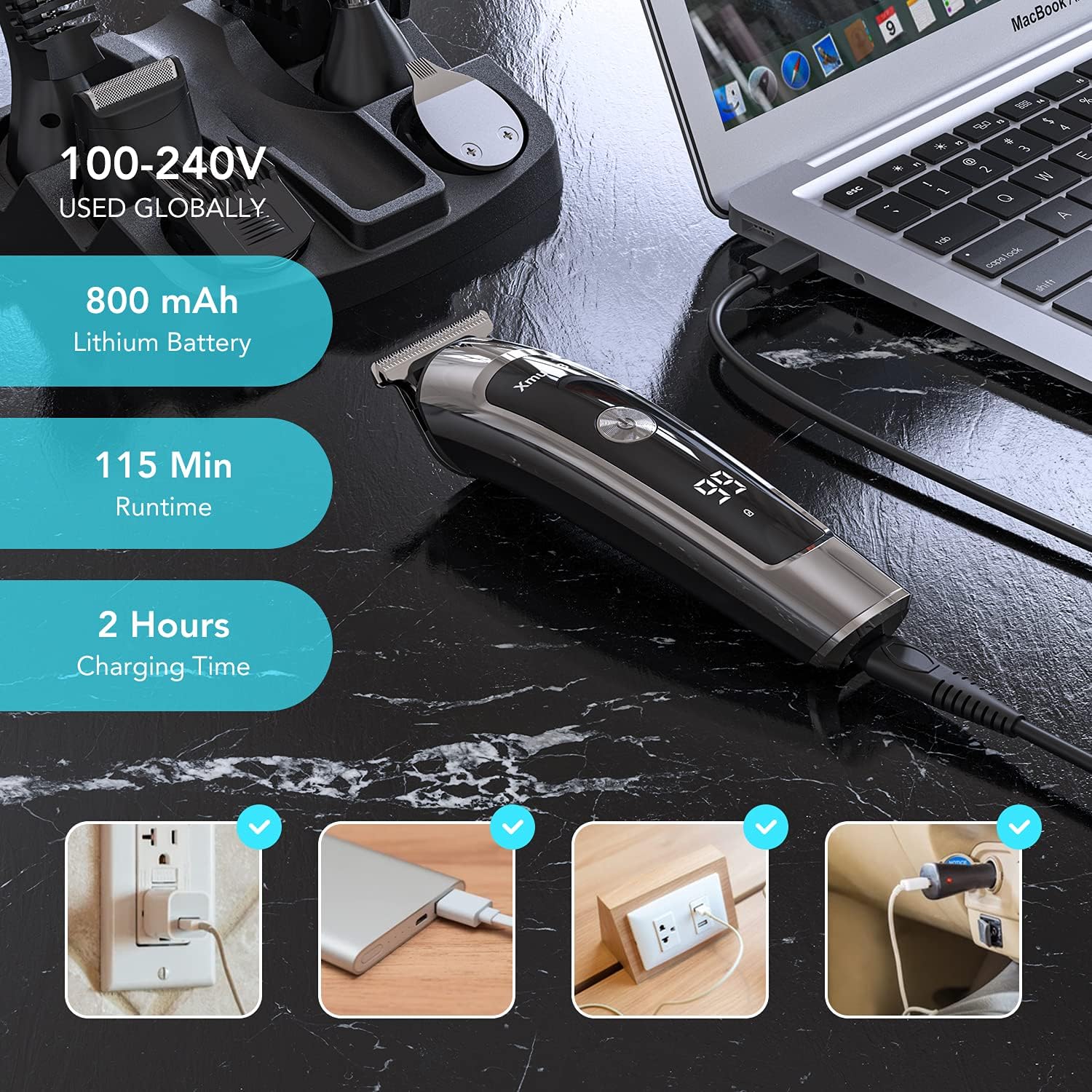 Electric Beard Trimmer, All-in-1 Multi-Grooming Hair Trimmer Kit, Cordless Clippers with Waterproof V47335