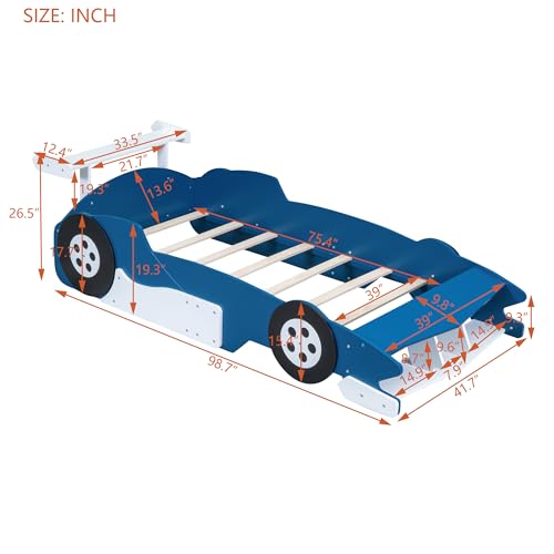 Yellow Twin Size Car-Shaped Wooden Platform Bed with Wheels Y931239