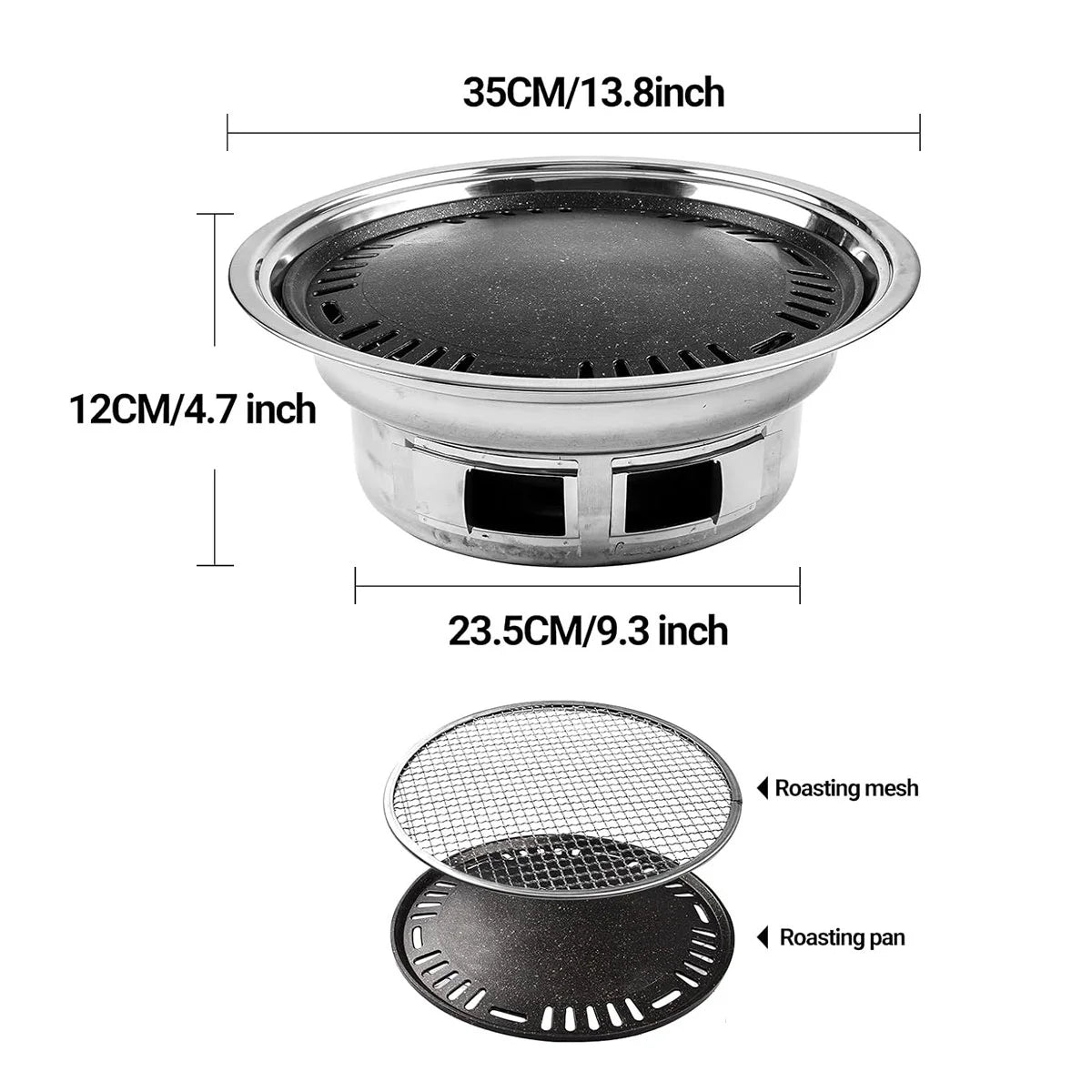 Charcoal Barbecue Grill, Non-Stick Korean BBQ Grill, Portable Stainless Steel Charcoal Stove V26376