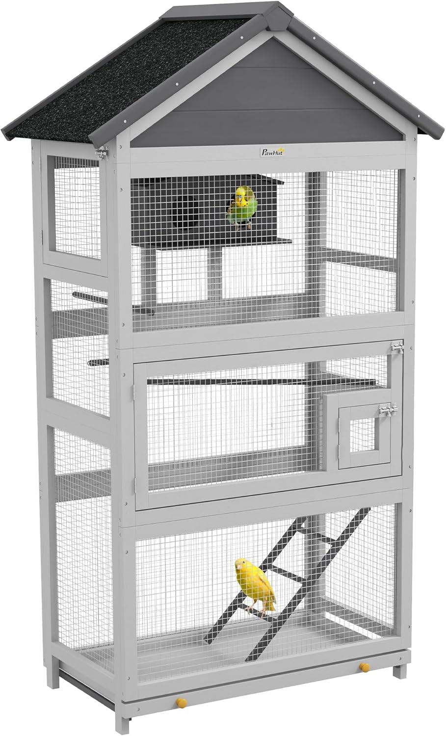 Gray Wooden Bird Cage with Slide-Out Tray I345921