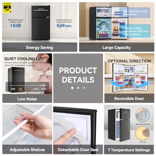 3.1 CU' Mini Fridge with Freezer, 2-Door Compact Refrigerator, Silver L189435