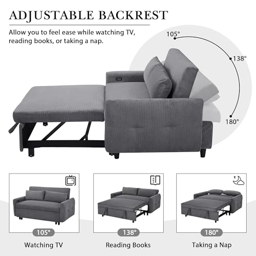 Light Blue 2 Seat Convertible Sofa Bed with USB Ports P7502
