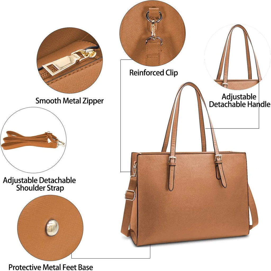 Brown Waterproof Leather 15.6 Inch Laptop Tote Bag L57166