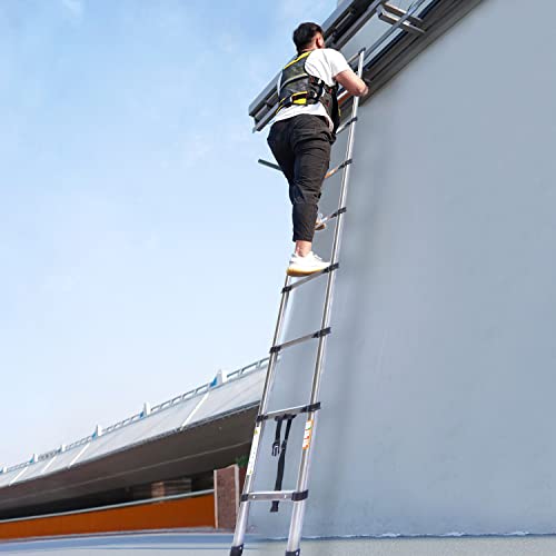 Compact 20FT Aluminum Telescoping Extension Ladder with 2 Detachable Roof Hooks X1210