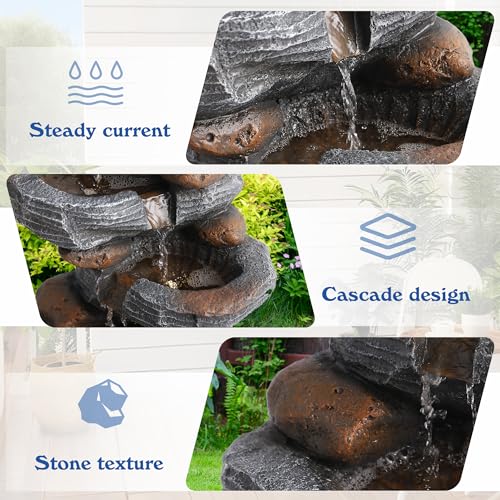 5-Tiers Cascading Rock Water Fountain with LED Lights G77108