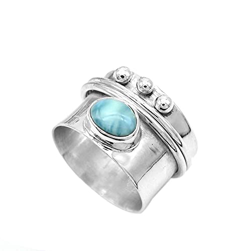 925 Sterling Silver Larimar Spinner Ring Q5288