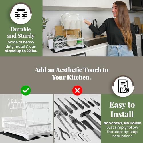 White 2-Tier Metal Dish Drying Rack with Drainboard F45826