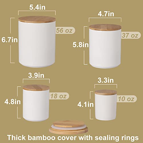Ceramic Canisters Set with Bamboo Lid, Pack of 4 (White) E1483