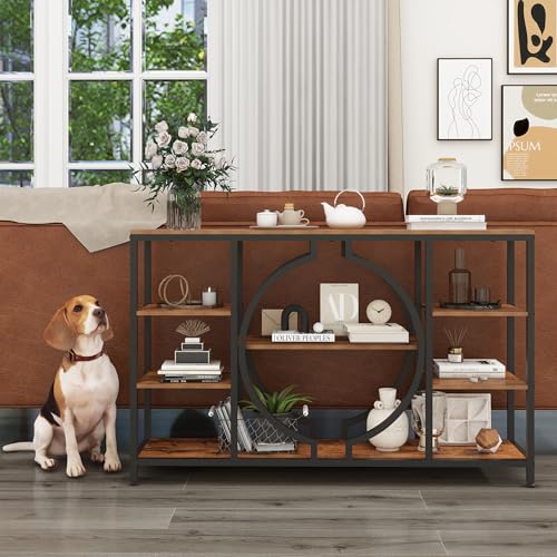 Rustic Brown 47" Industrial Console Table with 4 Tier Wooden Shelves M3053