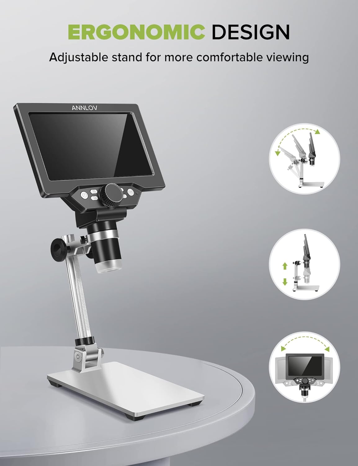 1200X 1080P 12MP LCD Digital Microscope with Metal Stand R3908