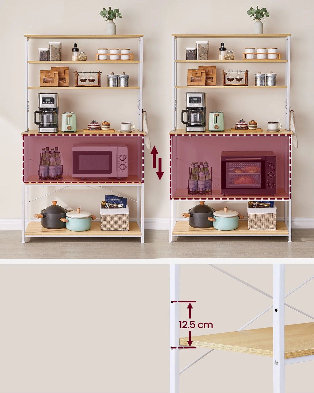 Oak and White Microwave Stand with Storage Shelf T227953