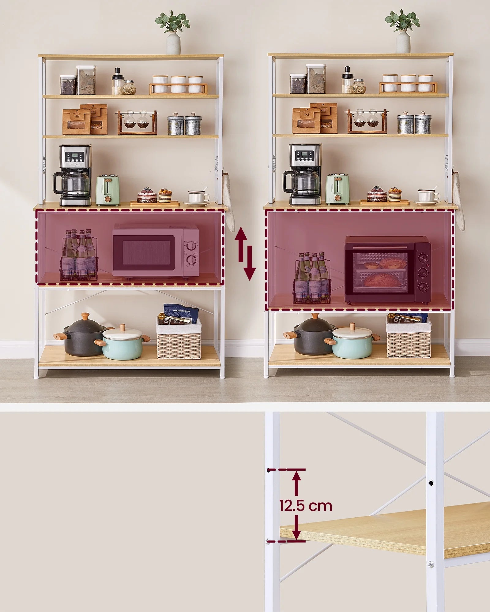 Oak and White Microwave Stand with Storage Shelf T227953