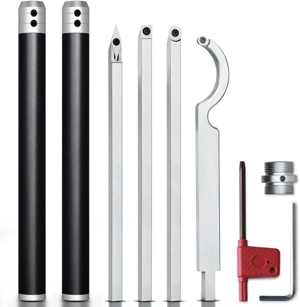 Carbide Lathe Turning Tools with Removable Handle and Adjustable Connector including Swan Neck Hollower, Rougher, Finisher Q2497