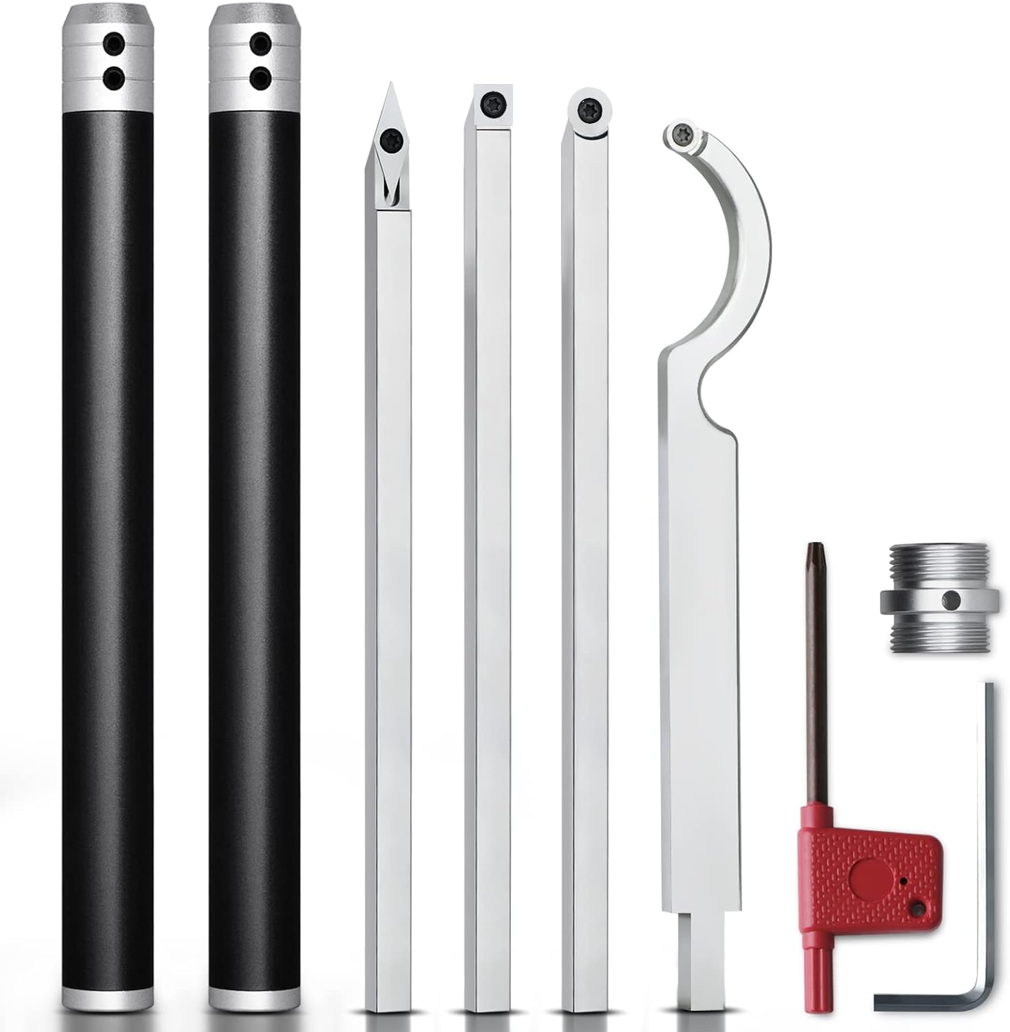 Carbide Lathe Turning Tools with Removable Handle and Adjustable Connector including Swan Neck Hollower, Rougher, Finisher Q2497