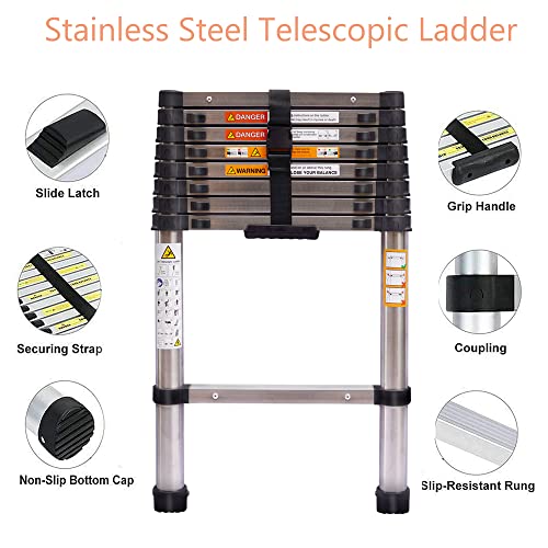 Compact 20FT Aluminum Telescoping Extension Ladder with 2 Detachable Roof Hooks X1210