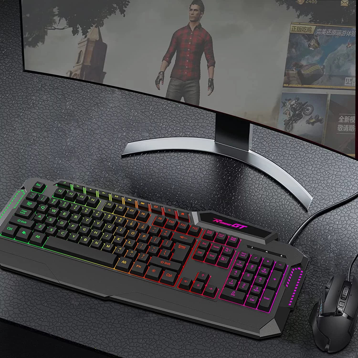 114 Keys Full Size Wired Rainbow LED Backlit Quiet Computer Keyboard with Wrist Rest H796