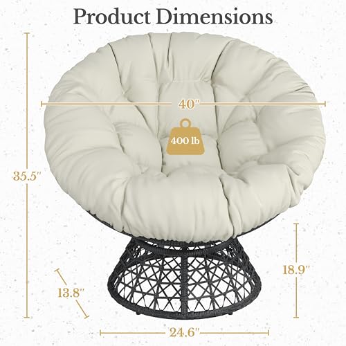 Black Swivel Wicker Papasan Chair with Cushion U675