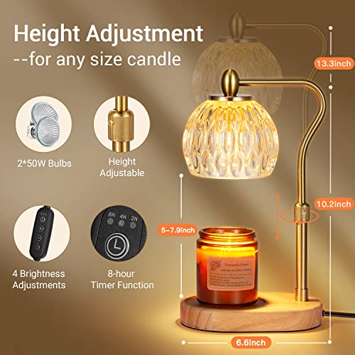Gold Height Adjustable Candle Warmer Lamp with Timer & Dimmer S3683