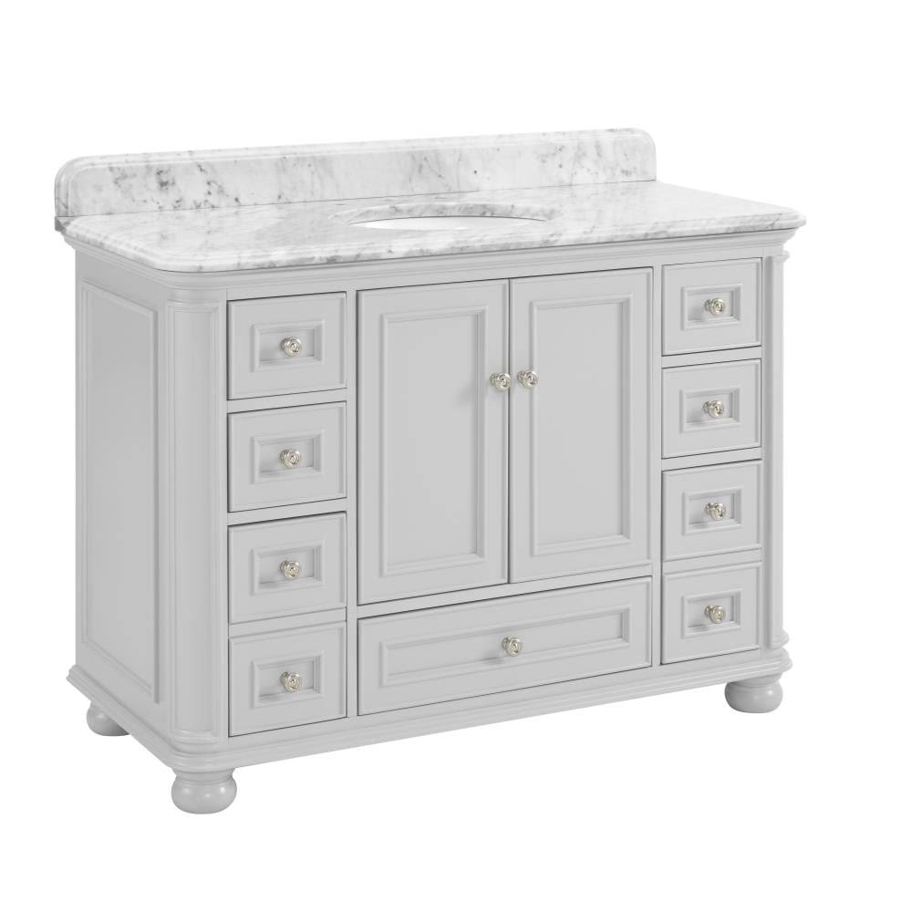 Light Gray Undermount Single Sink Bathroom Vanity with Natural Carrara Marble Top H496119