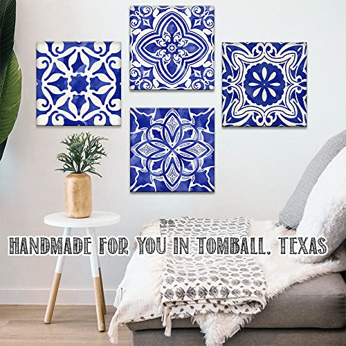 Blue Mosaic 4 Panels Canvas Paintings (12" x 12") T40980