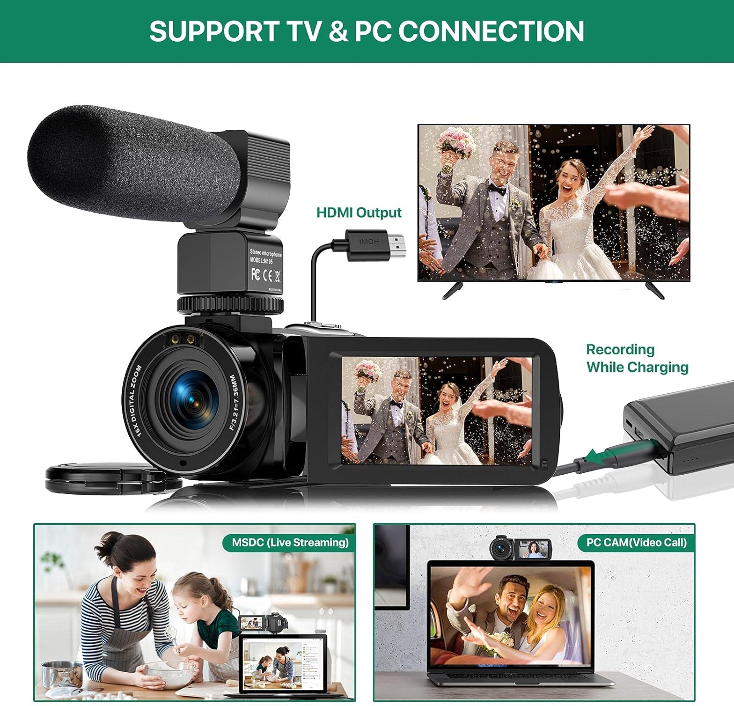 2.7K Ultra HD 36MP Video Camera with Remote Control P933785