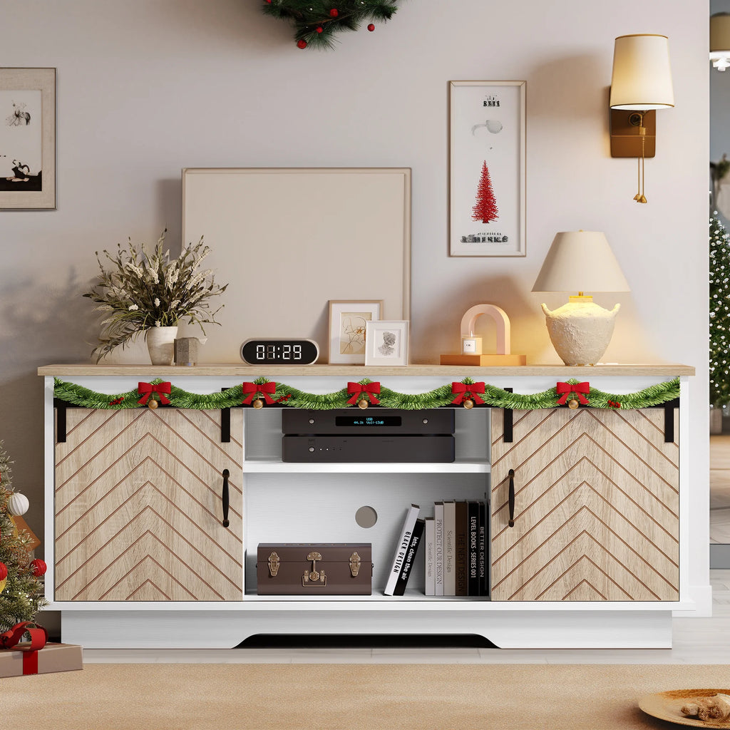 Oak Wood TV Stand with Outlets and USB Ports U400214