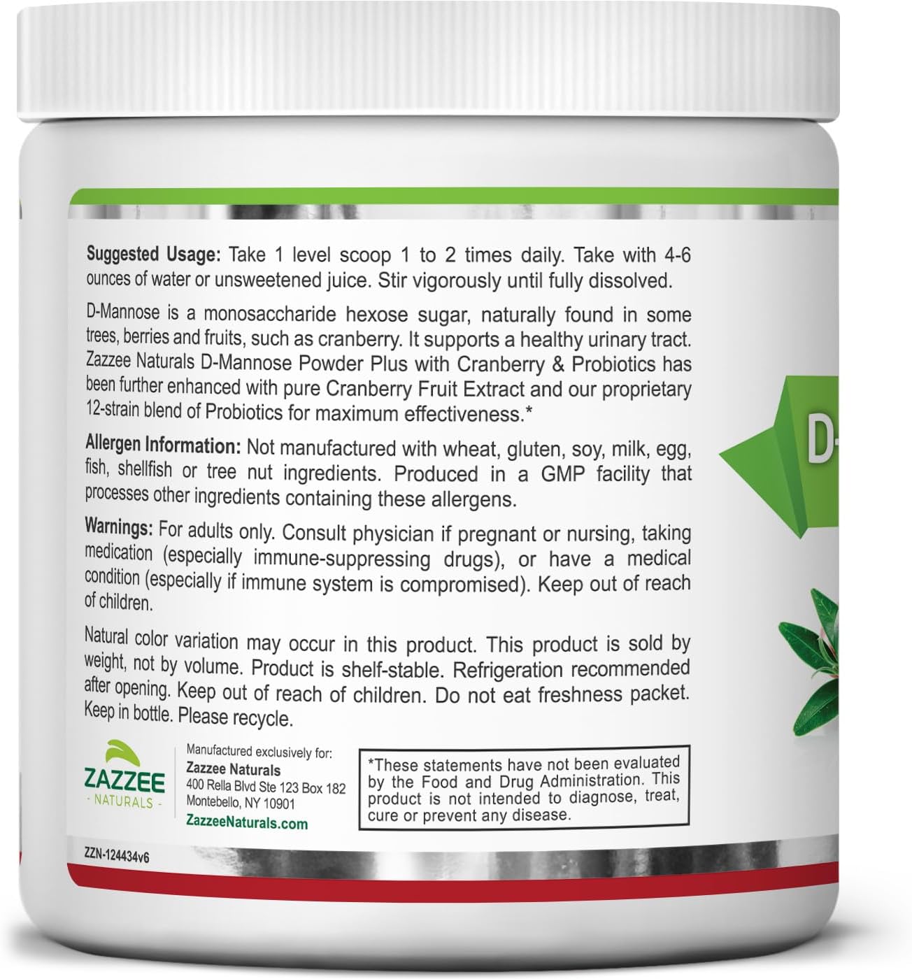 2000 mg D-Mannose Powder Plus with Probiotics and Cranberry Extract, 6.5 Oz, 67 Servings Y67567