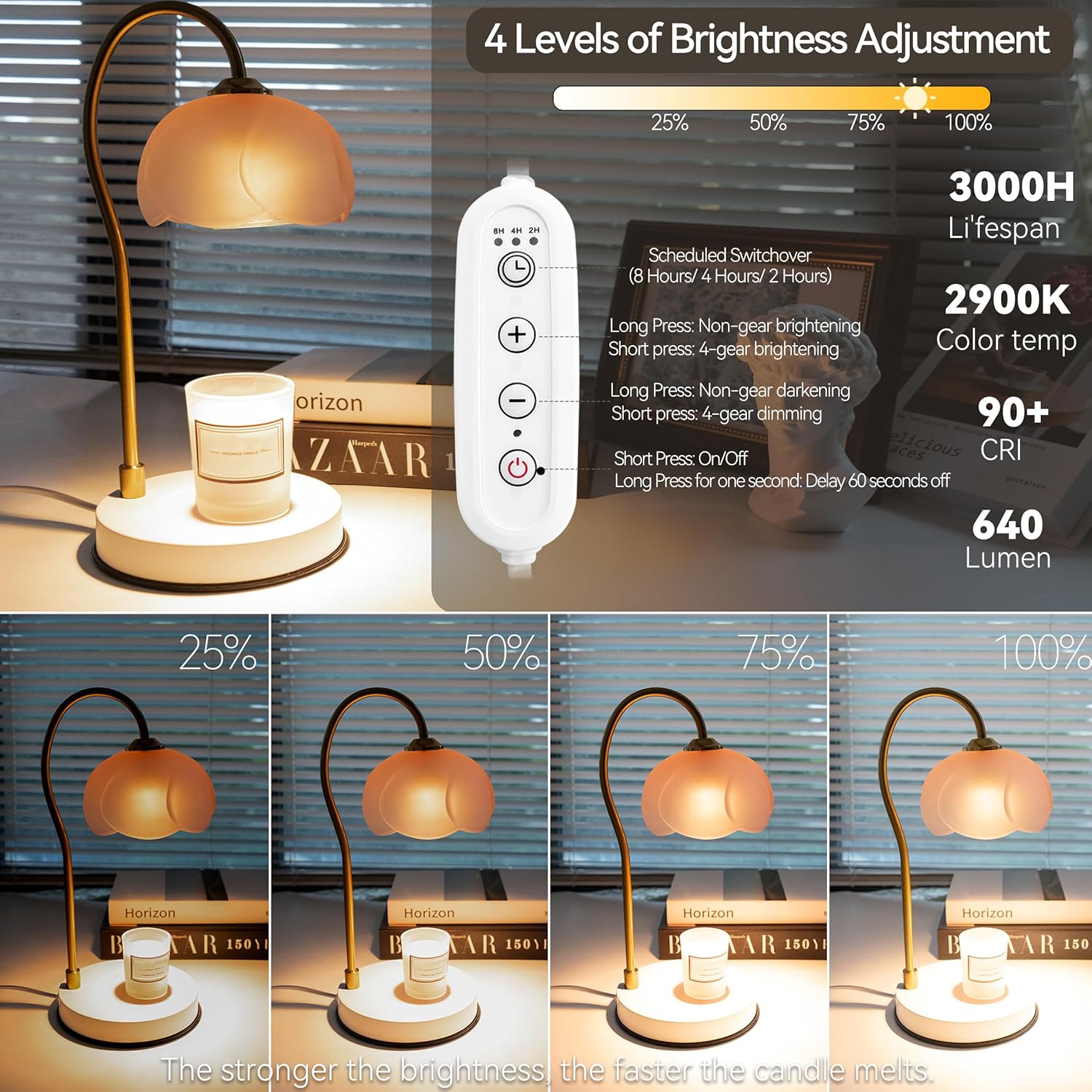 Candle Warmer Lamp with Timer & Dimmer, Electric for Large Jar Candles, 3 Wick Candle, with 2 Bulbs F397