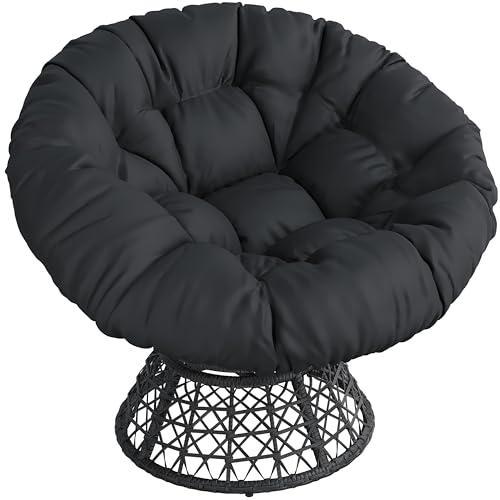 Black Swivel Wicker Papasan Chair with Cushion U675