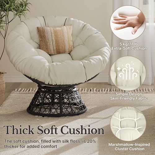 Black Swivel Wicker Papasan Chair with Cushion U675