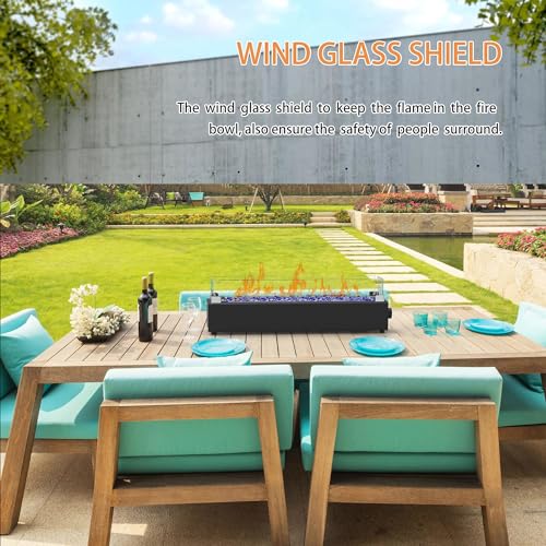 Black 28-inch Table Top Propane Fire Pit with Wind Glass Shield U5269