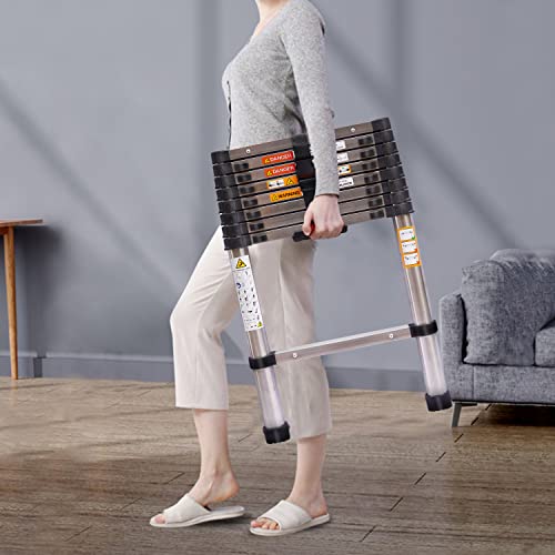 Compact 20FT Aluminum Telescoping Extension Ladder with 2 Detachable Roof Hooks X1210