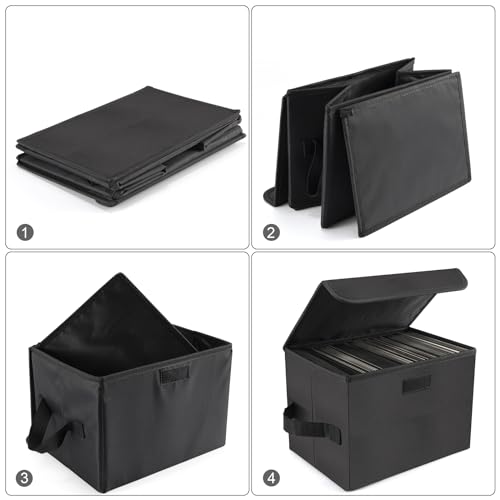 7-inch Vinyl Record Storage Box, Nylon Foldable Set of 2 with Lid and Handle T858