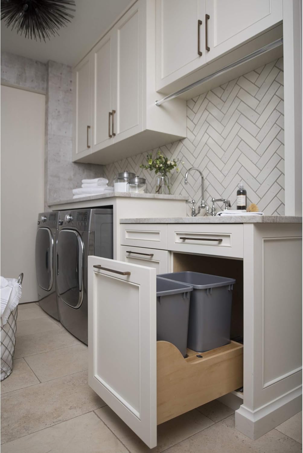 Double 35-Quart Maple Bottom Mount Kitchen Pullout Waste Container Trash Can with Soft-Close Slides, Silver R738731