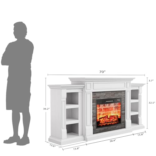 70" Electric Fireplace with Mantel, TV Stand with Storage, Remote Control U364739